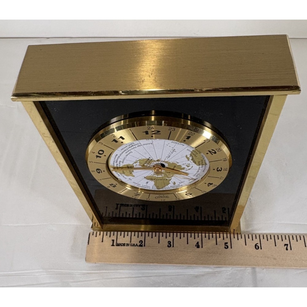 Selco Geneve 7" Gold Rectangle Desk/Mantle World Map Clock Vintage TESTED - Picture 4 of 8